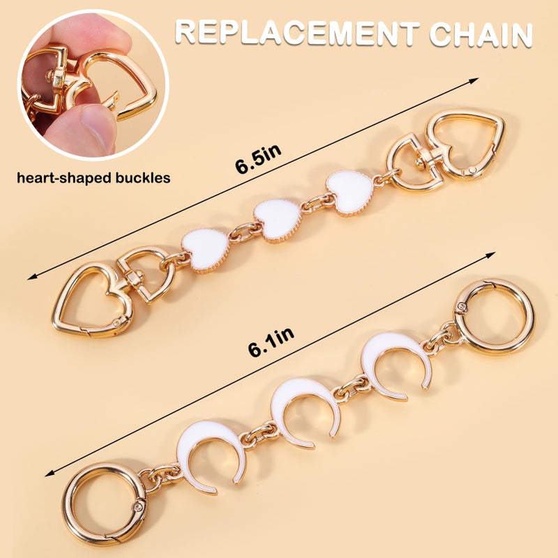 Tmtains 2Pcs Bag Extender Chain Heart Moon Purse Strap Extenders for Handbags Purse Extender Chain Gold Chain Purse Strap Replacement White Purse Accessories Bag Charms for Handbags Purse Making Supplies - Image 5